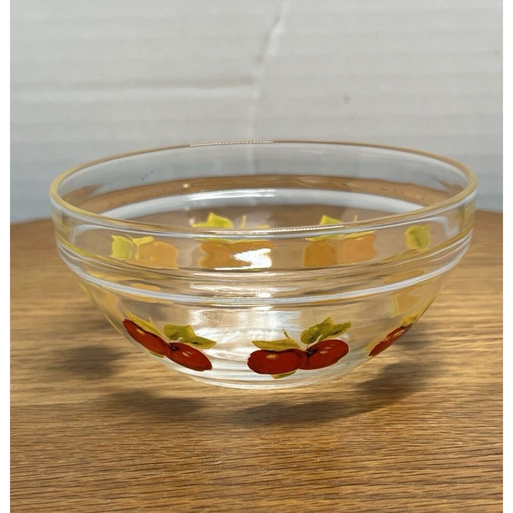 Vtg Imperial Small 4" Glass Fruit Dessert Bowl Cherry Print Durable Cottagecore
